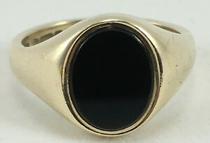 【送料無料】ネックレス　オニキスゴールドサイズヘビーonyx signet ring 9ct gold pinky stunning size l exc quality heavy 53gs｜hokushin