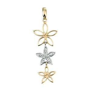 【送料無料】ネックレス　イエローホワイトゴールドトリプルフラワードロップペンダント9ct yellow and white gold triple flower drop pendant｜hokushin