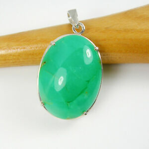 【送料無料】ネックレス　キャブグリーンペンダントスターリングシルバー30x22mm oval cab green aus chrysoprase claw pendant genuine 925 sterling silver｜hokushin