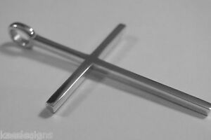 【送料無料】ネックレス　ホワイトゴールドシンクロスペンダントkaedesigns, genuine solid 9ct 9k white gold thin large plain cross pendant｜hokushin 35,087円