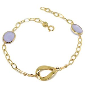 【送料無料】ネックレス　イェローゴールド18k 750ジルコンサテンbracelet yellow gold 18k 750, zircon purple satin, central oval wavy
