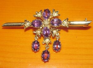【送料無料】ネックレス　イエローゴールドマルチオーバルアメジストマルチパールブローチsecondhand 9ct yellow gold multi oval amethyst amp; multi pearl floral brooch｜hokushin