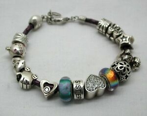 【送料無料】ネックレス　ブレスレットlovely chamilia leather bracelet with 15 silver charms