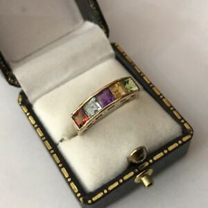 【送料無料】ネックレス　ｋゴールドマルチリングペリドットトパーズアメジストガーネットサイズhallmarked 9ct 9k gold multi gemstone ring peridot topaz amethyst garnet size p