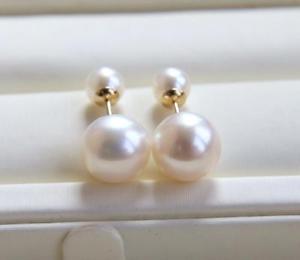 【送料無料】ネックレス　ソリッドゴールドラウンドアコヤスタッドイヤリング18k solid gold aaaa round genuine 995mm white akoya pearl stud earrings｜hokushin