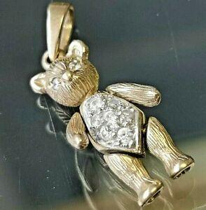 【送料無料】ネックレス　テディセットベアビンテージゴールドゴールドcz set teddy bear vintage gold charm pendant hallmarked gold free shipping cp