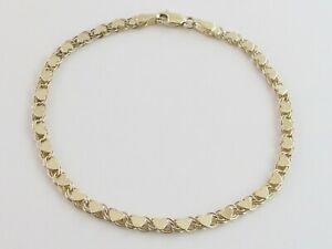 【送料無料】ネックレス　イエローゴールドハートブレスレット14k yellow gold shiny heart bracelet 7