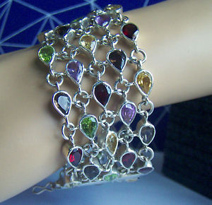【送料無料】ネックレス　スターリングシルバーマルチジェムブレスレットsterling silver multi gem bracelet