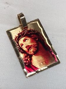 【送料無料】ネックレス　ビンテージオロイエスブラウンレッドエナメルペンダントvintage oro 14k jesus brown red enamel religious charm pendant