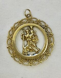 【送料無料】ネックレス　ヴィンテージ9ctイェローゴールドstクリストファーペンダントvintage 9ct yellow gold st christopher pendant lovely filagree design