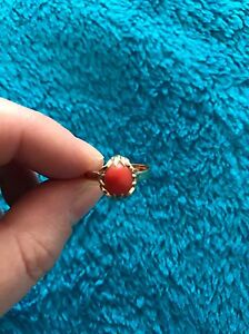 【送料無料】ネックレス　ゴールドコーラルリングサイズ14ct gold coral stone ring size s