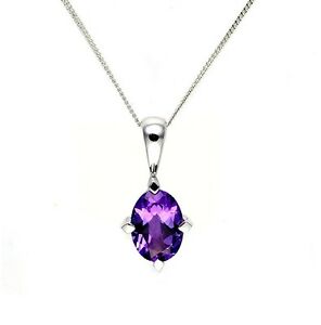 【送料無料】ネックレス　ホワイトゴールドアメジストチェーンペンダント9ct white gold natural amethyst pendant with curb chain
