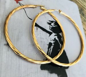 【送料無料】ネックレス　ビッグツイストフープイヤリング9ct gold very largebighuge twist hoop earrings th32