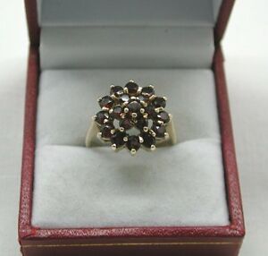 【送料無料】ネックレス　ビンテージゴールドガーネットクラスタリング1970s vintage 9ct gold and garnet large cluster ring｜hokushin
