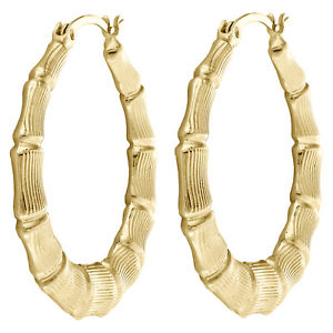 【送料無料】ネックレス　ｋイエローゴールドラウンドフープイヤリングreal 10k yellow gold round 38mm bamboo hoop earrings for women 150