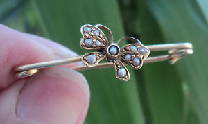 【送料無料】ネックレス　ビンテージゴールドシードパールブローチチェスターvintage attractive 9ct gold amp; seed pearl butterfly insect brooch 1931 chester｜hokushin 37,037円