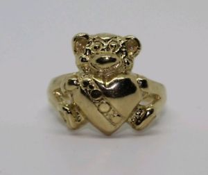【送料無料】ネックレス　イエローゴールドテディベアハートリング9ct yellow gold teddy bear heart ring