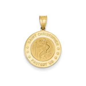 【送料無料】ネックレス　イエローゴールドサテンセントクリストファーラウンドメダルペンダント14k yellow gold satin polished saint christopher protect us round medal pendant 37,037円