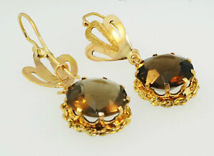 【送料無料】ネックレス　イエローゴールドラウンドスモーキークオーツイヤリングヘッド14ct yellow gold round smoky quartz dangle earrings 10x10mm head 30mm dangle｜hokushin