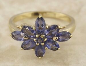 【送料無料】ネックレス　イエローゴールドマルチタンザナイトフラワークラスタリングサイズsecondhand 9ct yellow gold multi tanzanite flower cluster ring size n 12