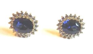 【送料無料】ネックレス　サファイアスタッドイヤリングシルバーイエローゴールドsynthetic sapphire amp; cz stud earrings silver 18ct yellow gold underwire setting 37,687円