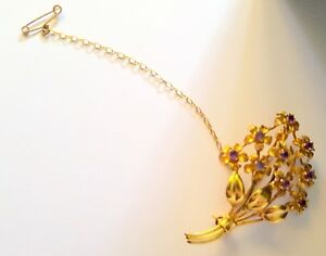 【送料無料】ネックレス　ブローチビンテージゴールドスパークリングアメジストbrooch vintage bouquet of 9ct gold sparkling 9 amethyst stones outstanding