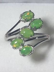 【送料無料】ネックレス　ホワイトゴールドレディースグリーンオパールリングlarge 9ct white gold ladies 5 stone green opal ring