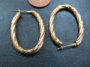 【送料無料】ネックレス　ビンテージゴールドフープイヤリングlarge vintage 9ct gold creole hoop earrings 1994