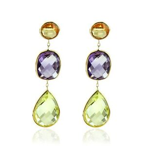 【送料無料】ネックレス　イエローゴールドイヤリングアメジストレモントパーズシトリン14k yellow gold gemstone earrings with amethyst, lemon topaz and citrine
