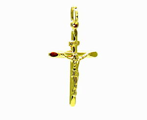 【送料無料】ネックレス　イエローゴールドペンダントキリストクロスyellow gold pendant 18kt cross with christ