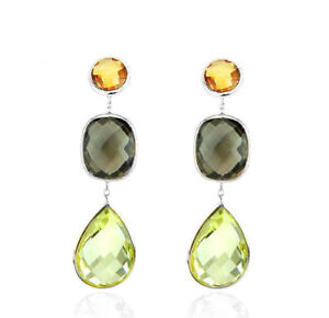 【送料無料】ネックレス　ｋホワイトゴールドシトリンスモーキーレモントパーズイヤリング14k white gold gemstone earrings with citrine, smoky and lemon topaz