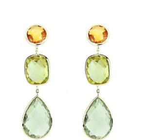 【送料無料】ネックレス　イエローゴールドグリーンアメジストレモントパーズシトリンイヤリング14k yellow gold earrings with green amethyst, lemon topaz and citrine gemstones｜hokushin 38,337円