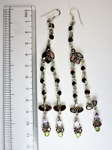 【送料無料】ネックレス　セントシルバーロングイヤリングbeautiful 925 st silver long earring studded with assorted stones