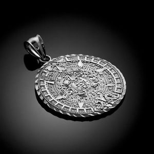 【送料無料】ネックレス　ホワイトゴールドアステカマヤサンカレンダーペンダントサイズwhite gold aztec mayan sun calendar pendant available in 3 sizes