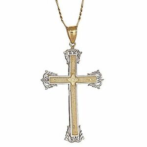 【送料無料】ネックレス　イエローゴールドペンダントアメリカフィガロチェーン10k yellow gold crucifix pendant w figaro chain made in usa｜hokushin