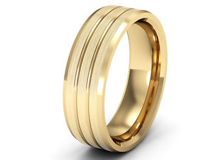 【送料無料】ネックレス　パターンイエローゴールドマット patterned wedding ring 9ct yellow gold 2 grooves brushed matt finish｜hokushin