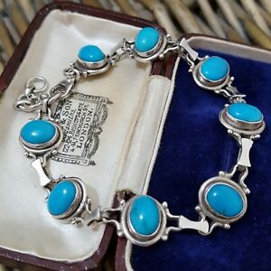 【送料無料】ネックレス　ビンテージスターリングシルバーテニスブレスレットアリゾナターコイズvintage sterling silver tennis bracelet, natural arizona turquoise gemstones｜hokushin