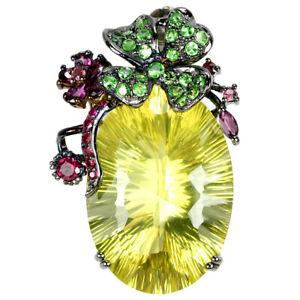 【送料無料】ネックレス　レモンクォーツスターリングシルバーペンダント6880ct real lemon quartz tsavorite ruby rhodolite sterling 925silver pendant｜hokushin