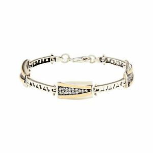 【送料無料】ネックレス　ストライプリンクチェーンブレスレットスターリングシルバーソリッドbicolour rectangle stripe link chain bracelet sterling silver and 14k solid go｜hokushin