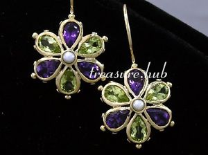 【送料無料】ネックレス　ソリッドゴールドペリドットアメジストデイジーイヤリングep038 genuine 9ct solid gold natural peridot amp; amethyst large daisy earrings｜hokushin