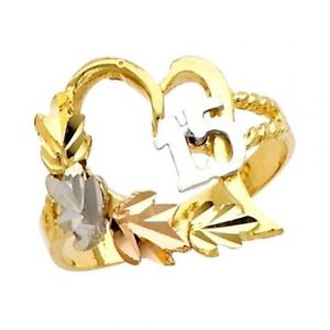 【送料無料】ネックレス　ソリッドカラーゴールドマルメリング14k solid tricolor gold quince anos heart w15 cutout amp; leaves sweet 15 ring 38,987円