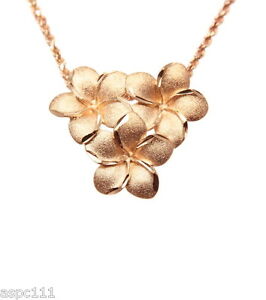 【送料無料】ネックレス　ソリッドｋピンクローズゴールドハワイアンプルメリアスライドペンダントsolid 14k pink rose gold hawaiian 3 plumeria flower slide pendant 2335mm