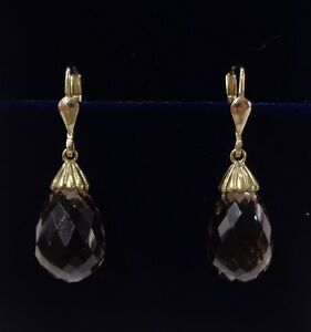 【送料無料】ネックレス　スモーキークオーツドロップイヤリングイエローゴールドカットsmoky quartz drop earrings 9ct yellow gold length 30 mm briolette cut