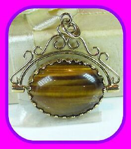 【送料無料】ネックレス　ｇソリッドゴールドタイガーアイオニキスフォブペンダントスイベルlarge heavy 666g solid 9ct gold tigers eyeonyx english swivel fob pendant hm