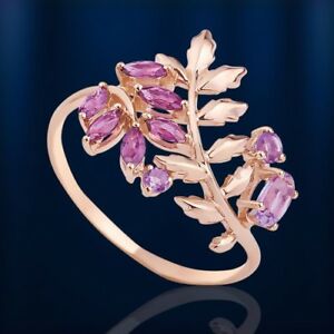 【送料無料】ネックレス　アメジストガーネットリングロシアソリッドゴールドクラスタローズamethyst rhodolite garnet ring russian solid rose gold 585 14ct cluster nwt