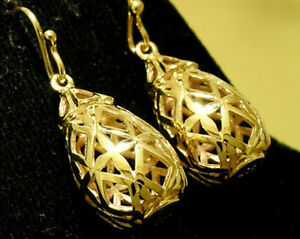 【送料無料】ネックレス　イヤリングドロップe049 genuine 9ct solid yellow gold filigree drop earrings heavy and puffy
