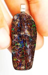 【送料無料】ネックレス　オーストラリアクイーンズランドボルダーオパールペンダントシルバーrare australian rainbow queensland boulder opal pendant silver 35x155x43mm｜hokushin