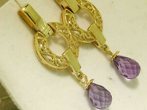 【送料無料】ネックレス　ゴールドドロップイヤリングe023 beautiful 9ct gold amethyst briolette drop earrings｜hokushin