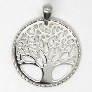 【送料無料】ネックレス　イタリアペンダントツリーオブライフフレームwhite gold pendant 750 18k, tree of life, frame patterned, made in italy