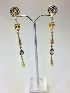 【送料無料】ネックレス　イエローゴールドアメジストシトリンロングドロップイヤリング9ct yellow gold amethyst amp; citrine long drop earrings